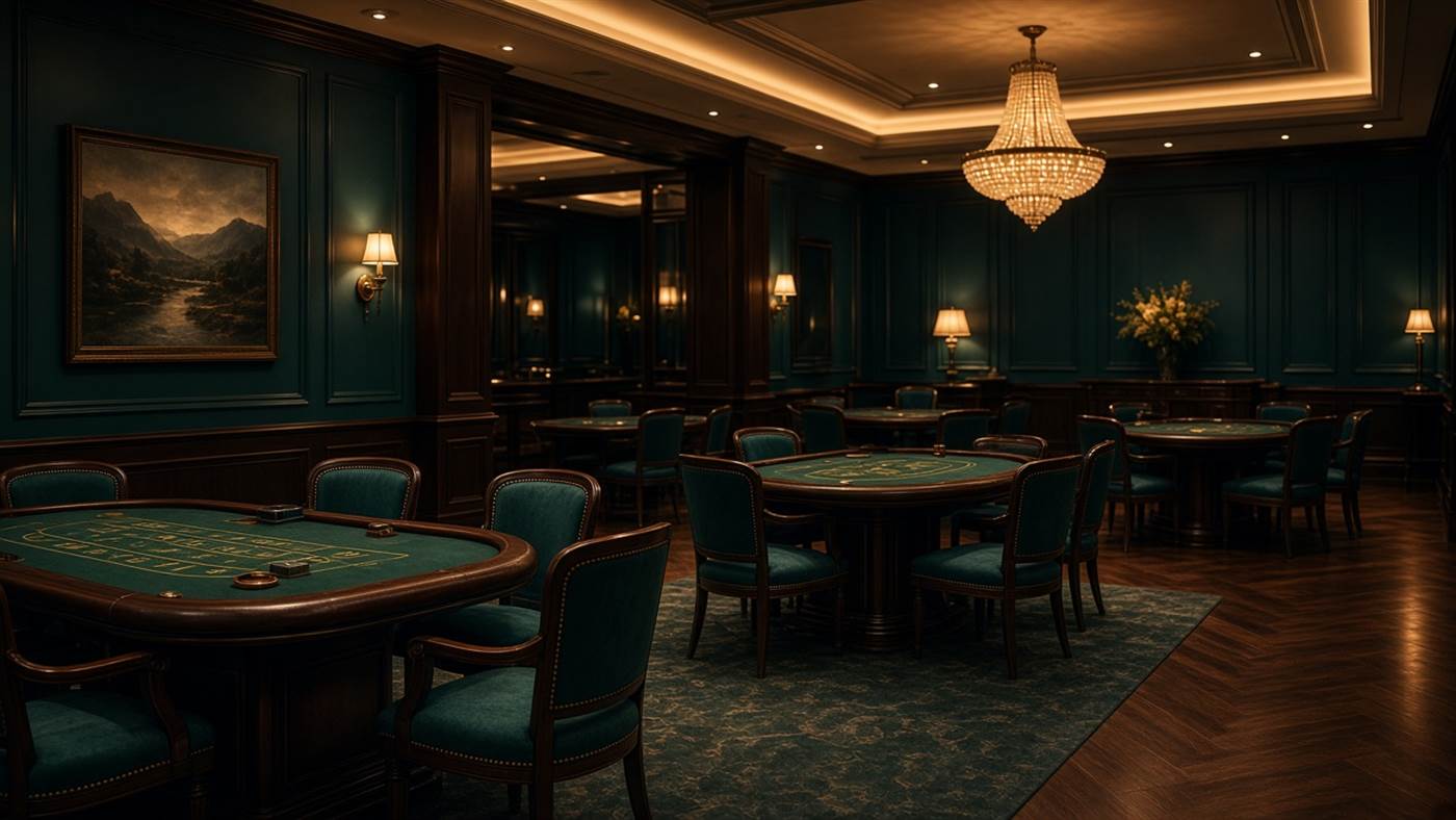 Üres, elegáns hoteljátékterem meleg fényben